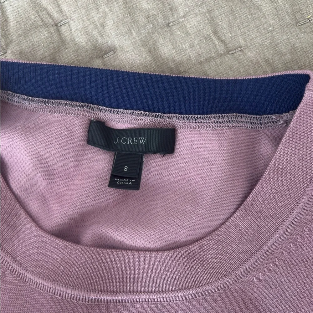 J Crew Silk Blend Knit Top Sweater with Navy Striped Sleeves size Small